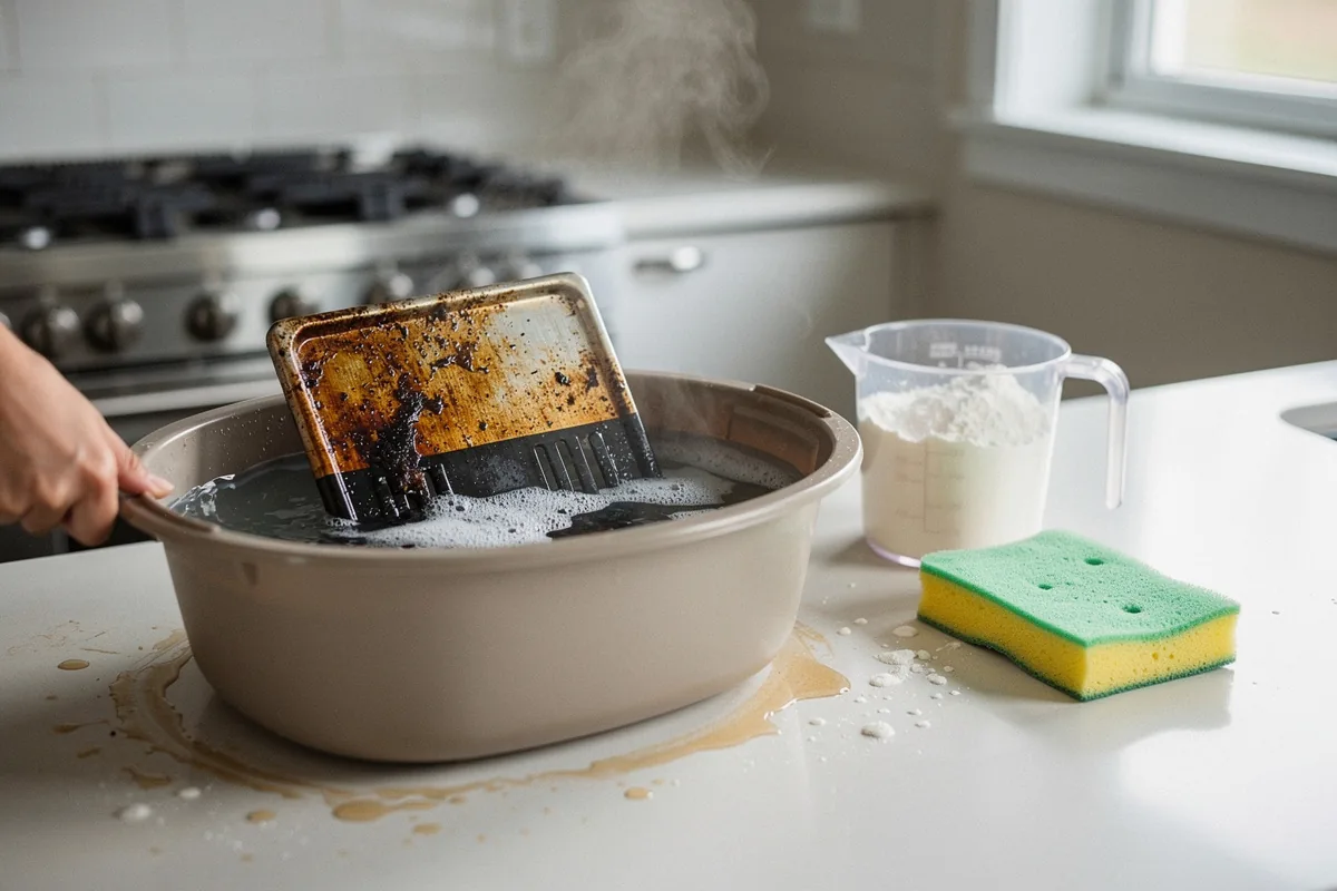 Versa 1 bicchiere nell’acqua bollente e immergi la griglia sporca del fornello. Lo strato di grasso appiccicoso sparirà